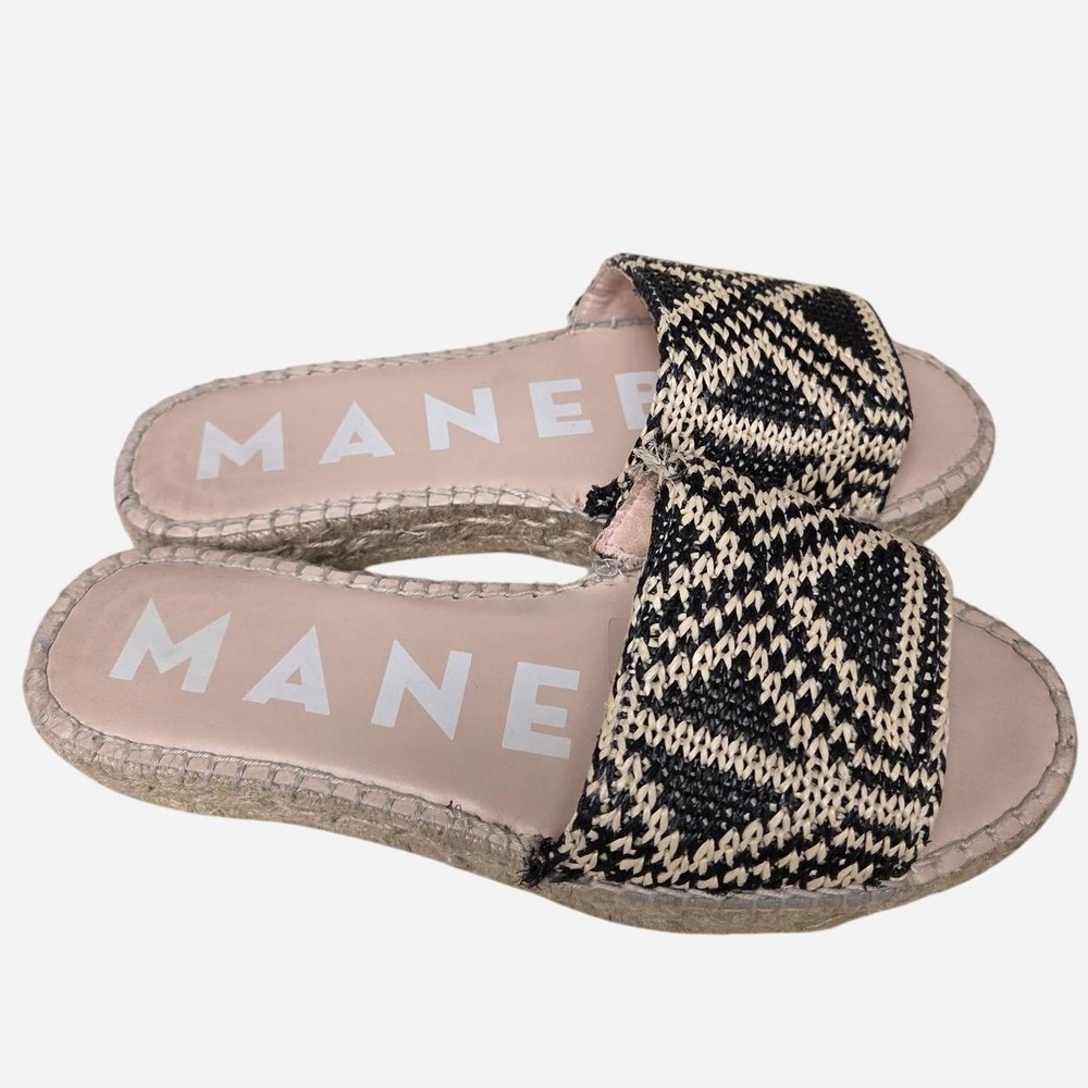 Boho Raffia Espadrilles Slide In Sandals Double Sole tan and black 9